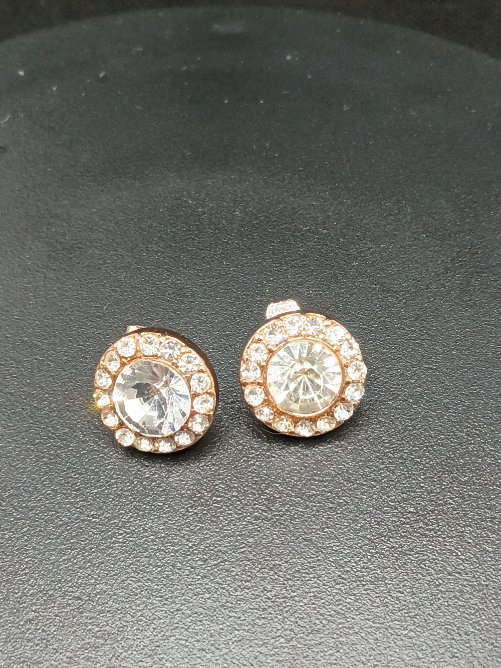 Crystal Halo Stud Earrings in Rose Gold